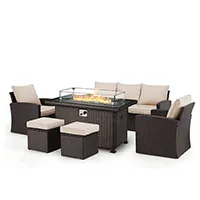 Rattan Furniture Set With Fire Pit Table