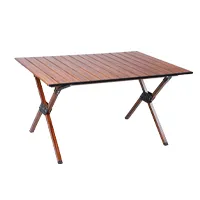 Two legs aluminum folding table with wood grain