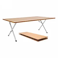 대나무 데스크탑이 있는 알루미늄 접이식 테이블
