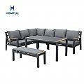 Conjunto de sofá esquinero de aluminio para patio exterior con mesa de centro y reposapiés - 11C12A