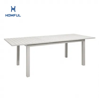 White Aluminum Extendable Patio Dining Table for 6-8 People