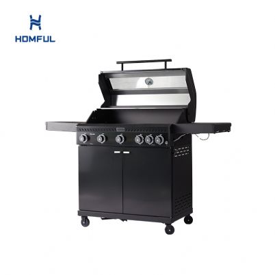 Schwarzer Edelstahl-Gasgrill für den Außenbereich