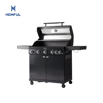 Schwarzer Edelstahl-Gasgrill für den Außenbereich