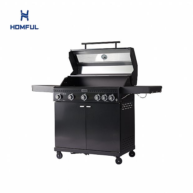 Schwarzer Edelstahl-Gasgrill für den Außenbereich