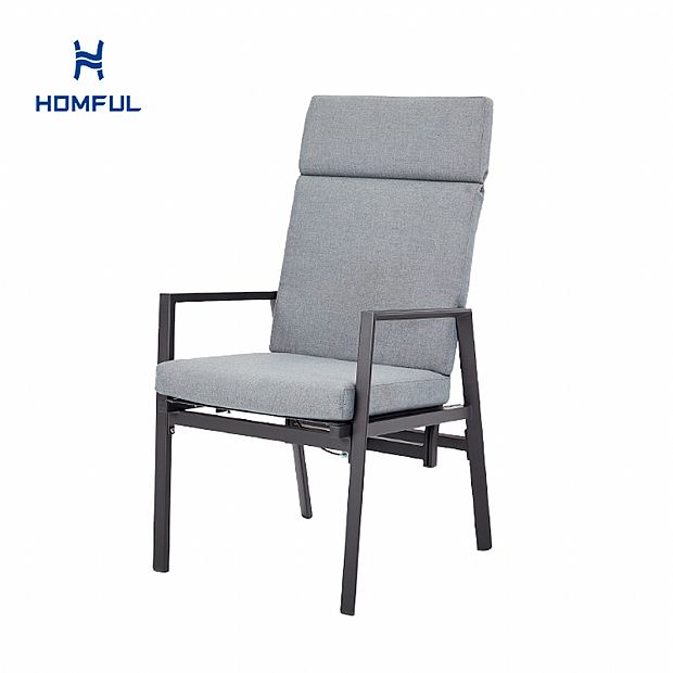 Sillón reclinable de respaldo alto para patio con cojín de poliéster hilado