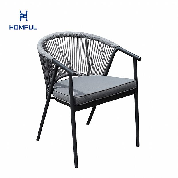 Silla de comedor redonda para exterior con respaldo de cuerda trenzada