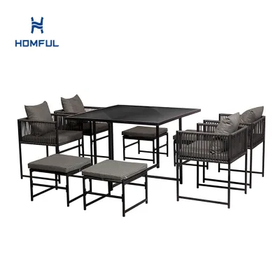 Juego de 9 sillas y mesa de comedor de ratán para jardín