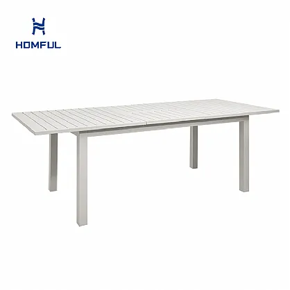 Mesa de comedor extensible de aluminio blanco para 6-8...