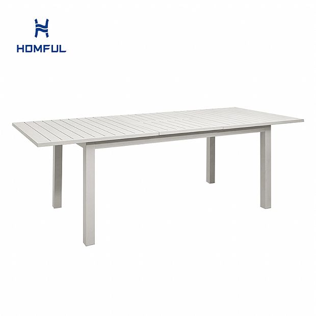 Mesa de comedor extensible de aluminio blanco para 6-8 personas