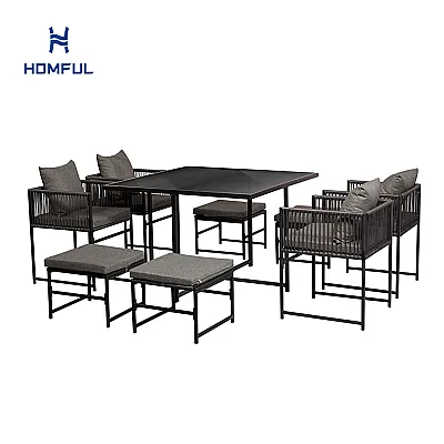 9-teiliges Set Rattan Garten Esstisch...