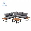 Ecksofa-Set für den Außenbereich mit verstellbarer Rückenlehne und Beistelltischen in Holzoptik - 11C03E