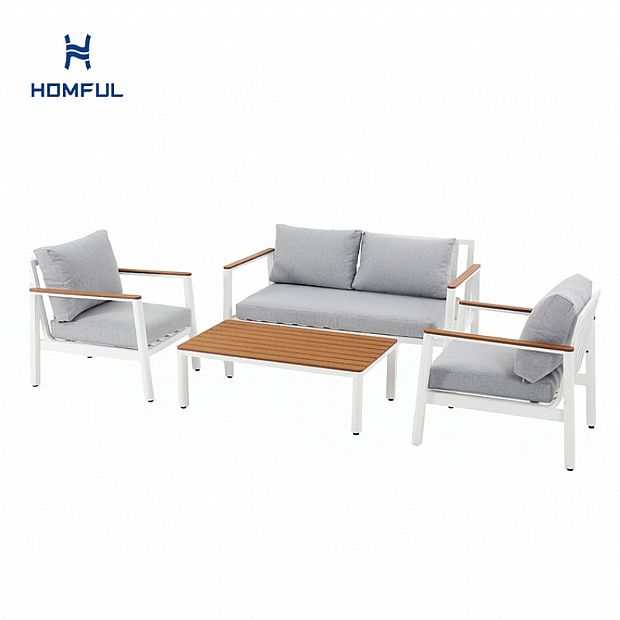 4-teiliges Gartensofa-Set aus Aluminium mit Holzmaserung