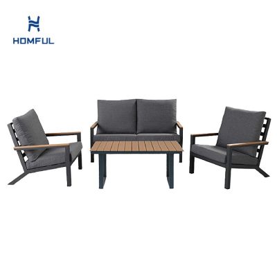 4-teiliges schwarzes Outdoor-Aluminium-Sofa-Set