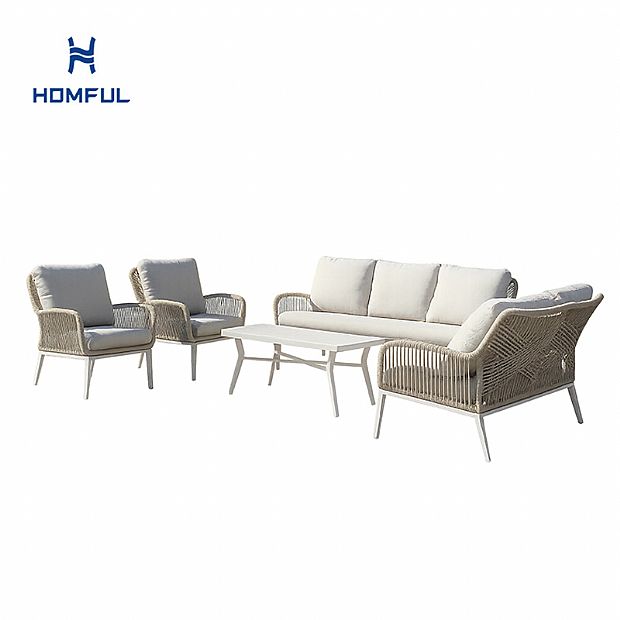 Großhandel Allwetter-Sofa-Set aus geflochtenem Seil mit Aluminium-Garten-Couchtisch