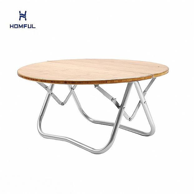 Mesa plegable redonda de madera de bambú para acampar