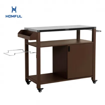 Patio Serving Cart Outdoor Kitchen Dining Trolley with Spice...