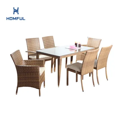 7 Pieces Rattan Dining Table and Chairs Set