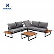 Outdoor Corner Sofa Set with Adjustable Backrest and Wood-Look Side Tables - 11C03E