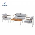 Outdoor 4-piece Aluminum Sofa Set with Wood Grain Finish - 11C11D