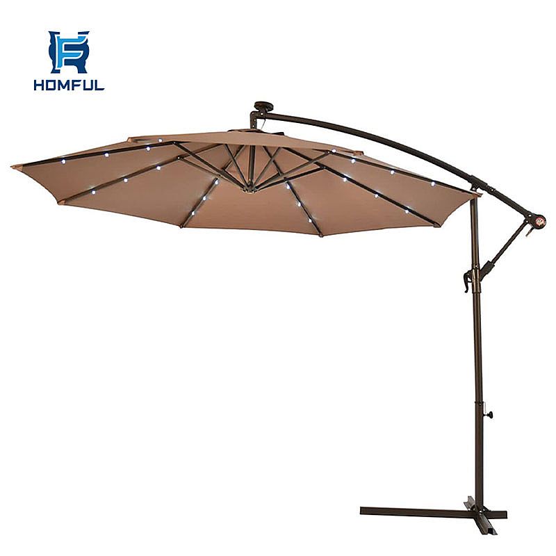 Solar Powered Banana Umbrella Homful, Outdoor Umbrella With Solar Lights And Stand
