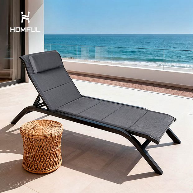 Verstellbare Rückenlehne Outdoor-Sonnenliege mit Aluminiumlegierungsrahmen und Netzgewebe