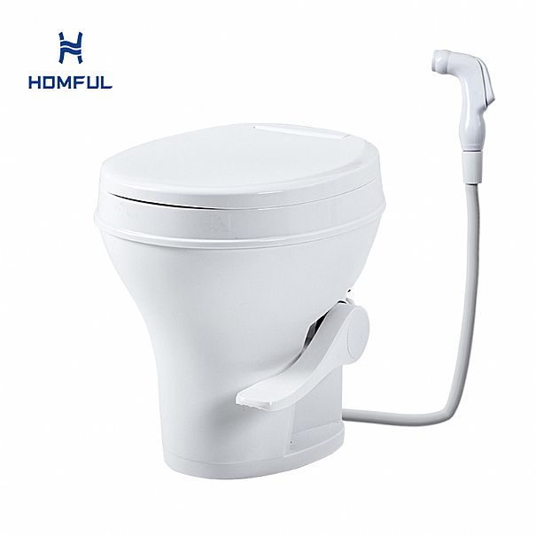 Straight Flush RV Toilet with Water Gun