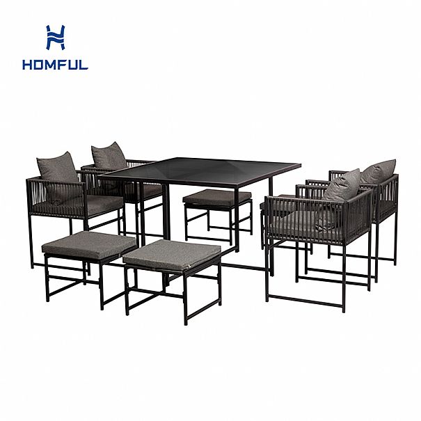 9-Piece Set Rattan Garden Dining Table and Chairs Set