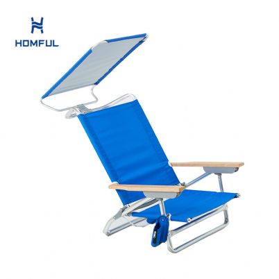 Silla de playa plegable reclinable en 5 posiciones con toldo...
