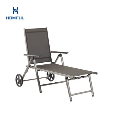 Aluminum Textilene Lounge Chair with Wheels and Pillow