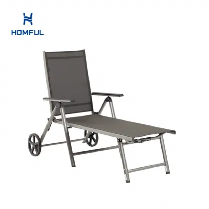 Aluminum Textilene Lounge Chair with Wheels and Pillow