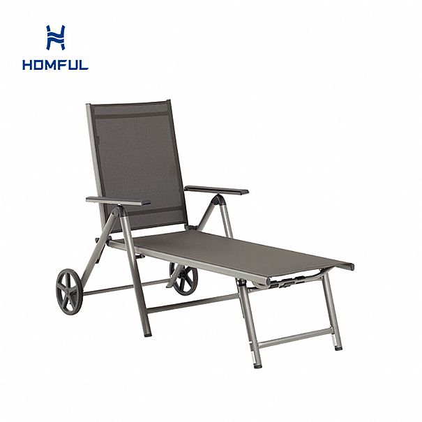 Aluminum Textilene Lounge Chair with Wheels and Pillow