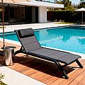 Adjustable Backrest Outdoor Sun Lounger with Aluminum Alloy Frame and Mesh Fabric - 11D25A