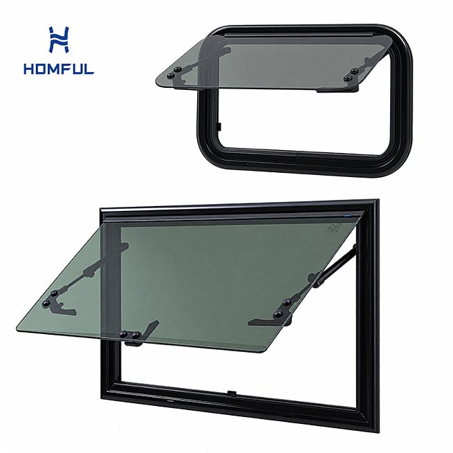 Ventana de Emergencia para RV de Vidrio Templado con Apertura Hacia Afuera, Mosquitera y Cortina