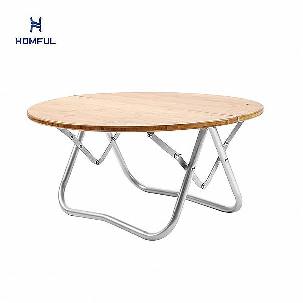 Camping Folding Round Bamboo Wood Table