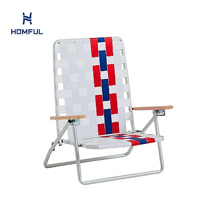 4단계 조절 가능한 웨빙 비치 체어 (목재 팔걸이 포함)