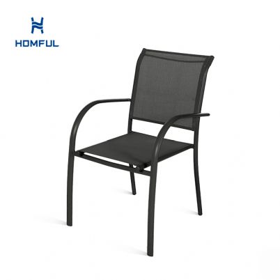 야외용 스택형 알루미늄 식탁 의자 (팔걸이 및 슬링 시트 포함)