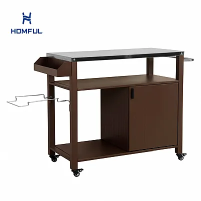 향신료 선반이 있는 파티오 서빙 카트 야외 주방 식사 카트